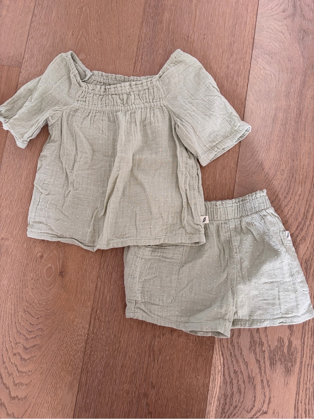 Girls' Sage Green Smocked Neck Top & Shorts Set